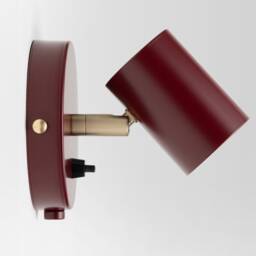 Lea Wall Sconce Burgundy Red On/Off Switch Mid Century Modern Bedside Lamp Raw Brass - thumbnail 2