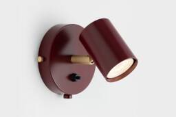 Lea Wall Sconce Burgundy Red On/Off Switch Mid Century Modern Bedside Lamp Raw Brass - thumbnail 1