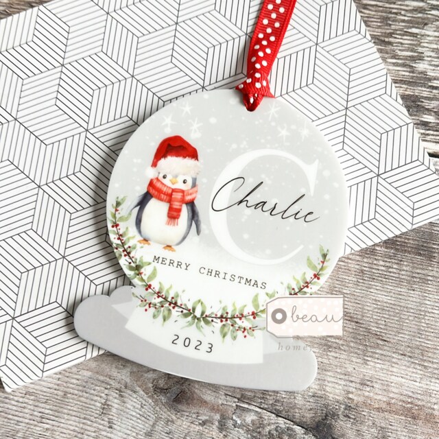Personalised Merry Christmas Gift Snow Scene Penguin Winter Design Acrylic Snowglobe Ornament Keepsake Boy Gift Child