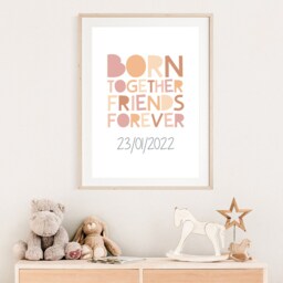Born Together Friends Forever Print. Twins Bedroom Prints, Wall Art, Sisters Bedroom, Siblings, Sister Girls Nursery Art - thumbnail 2
