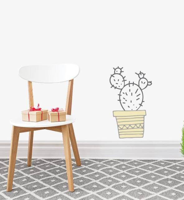 Pot Plant Cactus Wall Sticker Decal - Kids Stickers, Animals Childrens Decals, Art, Room, Girl, Boy