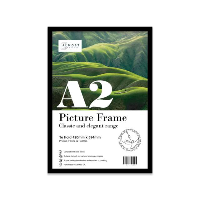 A2 Black Picture Frame, Large Poster Photo Frame Size, With Mount For A3 Print Option, Art Frames, Wall Mounted - image 1