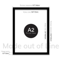 A2 Black Picture Frame, Large Poster Photo Frame Size, With Mount For A3 Print Option, Art Frames, Wall Mounted - thumbnail 3