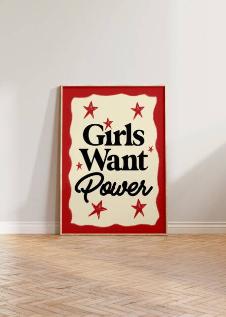Feminist Print Wall Art, Aesthetic Retro Print, Feminism Poster, Girls Want Power, Gift, Mid Century Strong Women Decor - image 1