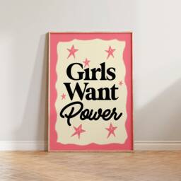 Feminist Print Wall Art, Aesthetic Retro Print, Feminism Poster, Girls Want Power, Gift, Mid Century Strong Women Decor - thumbnail 2