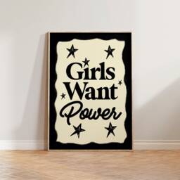Feminist Print Wall Art, Aesthetic Retro Print, Feminism Poster, Girls Want Power, Gift, Mid Century Strong Women Decor - thumbnail 3