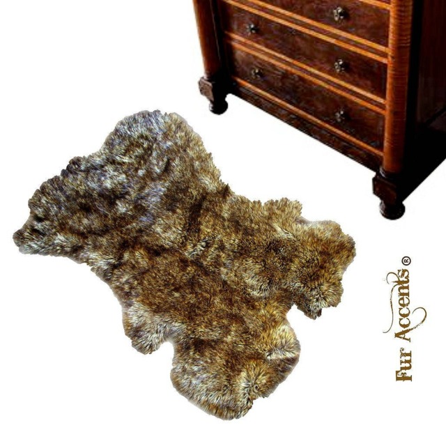 Faux Fur Area Rug - Light Golden Wolf Pelt Shape, Handmade Usa - image 1