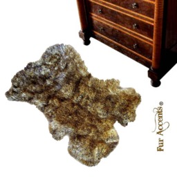 Faux Fur Area Rug - Light Golden Wolf Pelt Shape, Handmade Usa - thumbnail 1