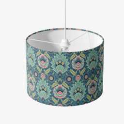 Muhtesem Blue Green Pink Floral Turkish Pattern Print Velvet Lampshade 25cm 30cm 35cm 40cm 45cm -Drum Lamp Shade Handmade Decor Ceiling - thumbnail 3