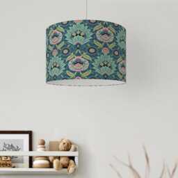 Muhtesem Blue Green Pink Floral Turkish Pattern Print Velvet Lampshade 25cm 30cm 35cm 40cm 45cm -Drum Lamp Shade Handmade Decor Ceiling - thumbnail 4