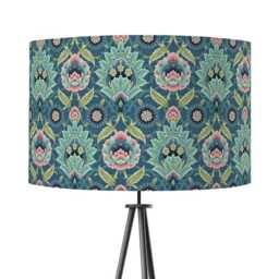 Muhtesem Blue Green Pink Floral Turkish Pattern Print Velvet Lampshade 25cm 30cm 35cm 40cm 45cm -Drum Lamp Shade Handmade Decor Ceiling