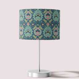 Muhtesem Blue Green Pink Floral Turkish Pattern Print Velvet Lampshade 25cm 30cm 35cm 40cm 45cm -Drum Lamp Shade Handmade Decor Ceiling - thumbnail 2