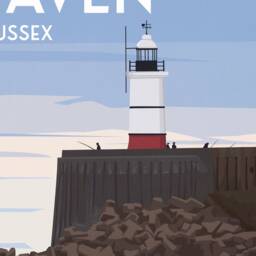 Newhaven Travel Poster - Lighthouse Harbour East Sussex Lifeboat Minimalist Wall Art - thumbnail 3