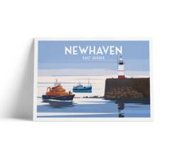 Newhaven Travel Poster - Lighthouse Harbour East Sussex Lifeboat Minimalist Wall Art - thumbnail 1
