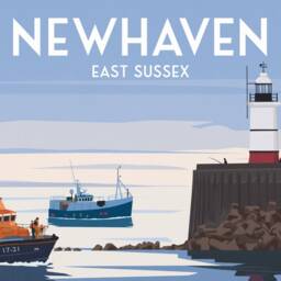 Newhaven Travel Poster - Lighthouse Harbour East Sussex Lifeboat Minimalist Wall Art - thumbnail 2