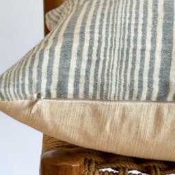White Cream Blue Striped Pillow Cover, Nautical Pillow, Beach Home Decor - thumbnail 3