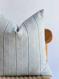 White Cream Blue Striped Pillow Cover, Nautical Pillow, Beach Home Decor - thumbnail 1