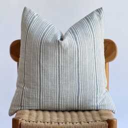 White Cream Blue Striped Pillow Cover, Nautical Pillow, Beach Home Decor - thumbnail 2