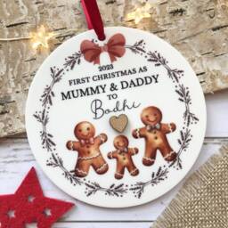 2025 Personalised First Christmas As Mummy & Daddy, Girl Boy Option, Acrylic Tree Decoration With Gift Bag