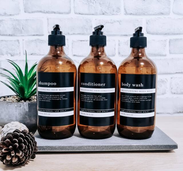 Glass Soap Dispenser W Modern Minimalist Waterproof Labels // Amber Glass 500Ml//Refillable//Bathroom Decor//Housewarming Gifts - image 1