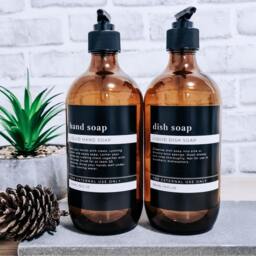 Glass Soap Dispenser W Modern Minimalist Waterproof Labels // Amber Glass 500Ml//Refillable//Bathroom Decor//Housewarming Gifts - thumbnail 2