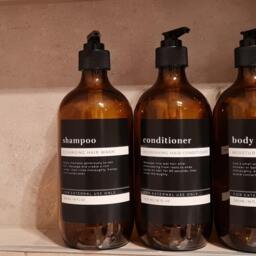 Glass Soap Dispenser W Modern Minimalist Waterproof Labels // Amber Glass 500Ml//Refillable//Bathroom Decor//Housewarming Gifts - thumbnail 4