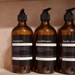 Glass Soap Dispenser W Modern Minimalist Waterproof Labels // Amber Glass 500Ml//Refillable//Bathroom Decor//Housewarming Gifts - thumbnail 3