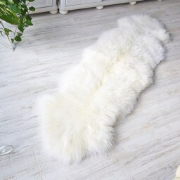 White Double Sheepskin Rug, Natural Lambskin Runner, Rustic Bedspread - thumbnail 3