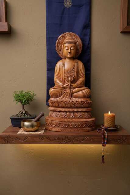 Hand Carved Wooden Buddha Statue, God Of Enlightenment, 17 Inch - image 1