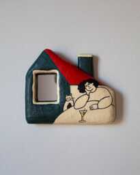 Paper Mache House Mirror, Cozy Cat Lover Gift, Whimsical Cottagecore Decor, Hand Painted Folk Art Window Unique Housewarming Gift