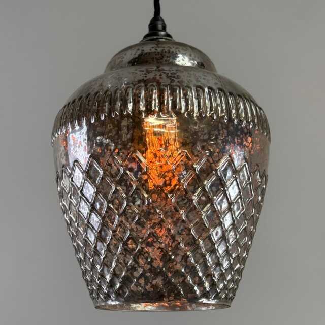Vintage Mercury Glass Pendant Light Handcrafted Diamond Cut Hanging Lamp - image 1