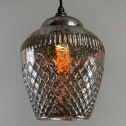 Vintage Mercury Glass Pendant Light Handcrafted Diamond Cut Hanging Lamp - thumbnail 1