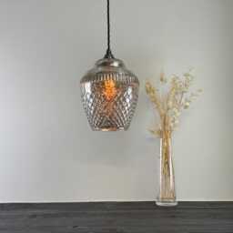 Vintage Mercury Glass Pendant Light Handcrafted Diamond Cut Hanging Lamp - thumbnail 2