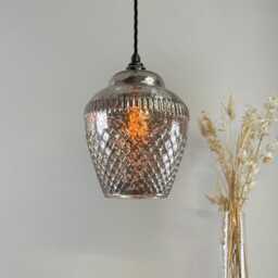 Vintage Mercury Glass Pendant Light Handcrafted Diamond Cut Hanging Lamp - thumbnail 3