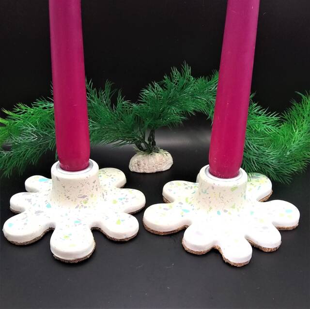 Pair Of Large Modern Terrazzo Candle Holders in A Choice Colours - image 1