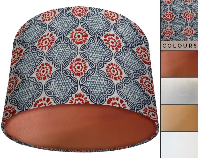 Geometric Teal Lampshade, UK Handmade Bohemian Home Interior, Table Lamp Shade, Ceiling Light Modern Boho Copper Gold Silver - image 1