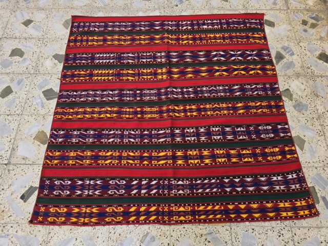 Handmade Turkmen Kilim Rug 4.5' Square Afghan Wool Geometric Area Rug - image 1