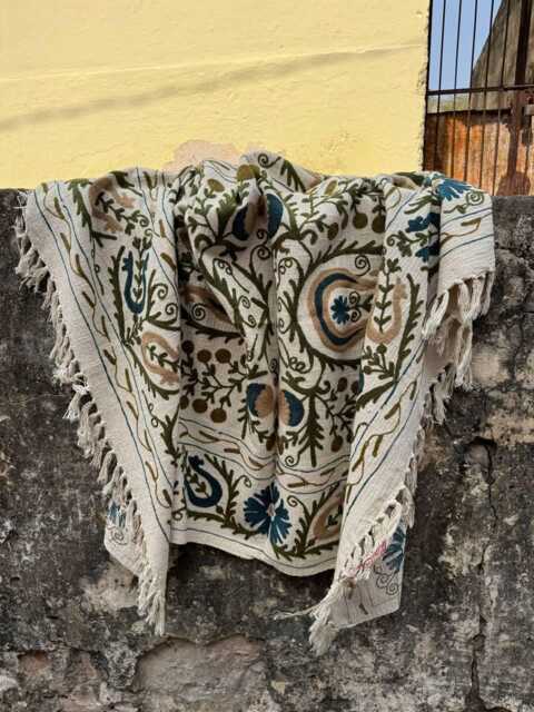 Lightweight Suzani Cotton Throw Blanket - Bohemian Floral Sofa Accent - image 1
