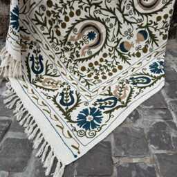 Lightweight Suzani Cotton Throw Blanket - Bohemian Floral Sofa Accent - thumbnail 4