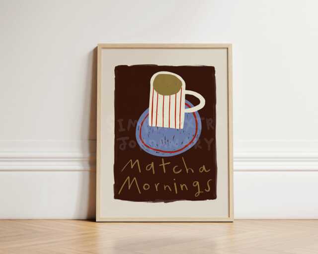 Matcha Morning Print, Poster, Illustration Kitchen Wall Art, Aesthetic Cafe Coffee Set Up Unframed - image 1