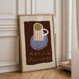 Matcha Morning Print, Poster, Illustration Kitchen Wall Art, Aesthetic Cafe Coffee Set Up Unframed - thumbnail 3