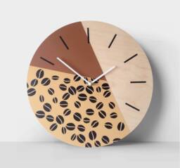 Coffee Bean Wall Clock Brown Beige Wooden Kitchen Decor - 13.5 Inch