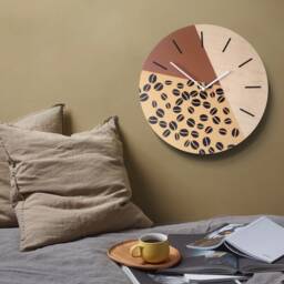 Coffee Bean Wall Clock Brown Beige Wooden Kitchen Decor - 13.5 Inch - thumbnail 2