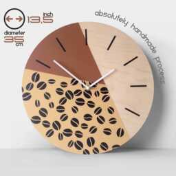 Coffee Bean Wall Clock Brown Beige Wooden Kitchen Decor - 13.5 Inch - thumbnail 3