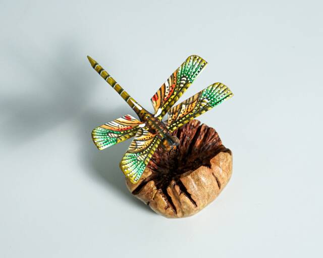Yellow Dragonfly Sculpture, Couple, Wood Carving, Unique Figurine, Housewarming, Fairy, Garden Decoration, Living Room Decor, Birthday Gift - image 1