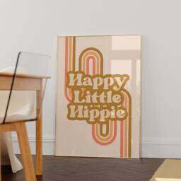 Happy Little Hippie 60S/70S Print - Colourful Retro, Warm Tones, Poster, Funky Groovy Retro Rainbow Arch, Brown Beige Wall Art - thumbnail 3