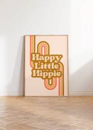 Happy Little Hippie 60S/70S Print - Colourful Retro, Warm Tones, Poster, Funky Groovy Retro Rainbow Arch, Brown Beige Wall Art - thumbnail 1