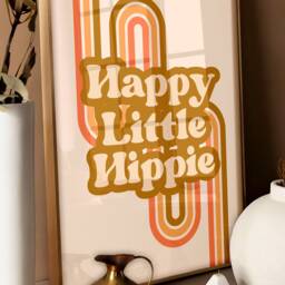 Happy Little Hippie 60S/70S Print - Colourful Retro, Warm Tones, Poster, Funky Groovy Retro Rainbow Arch, Brown Beige Wall Art - thumbnail 2