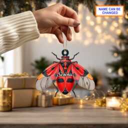 Custom Name Dry Pressing Pyrrhocoris Personalized Ornament, Christmas Tree Hanging Decor, 2D Flat Acrylic Ornament Holiday Gift