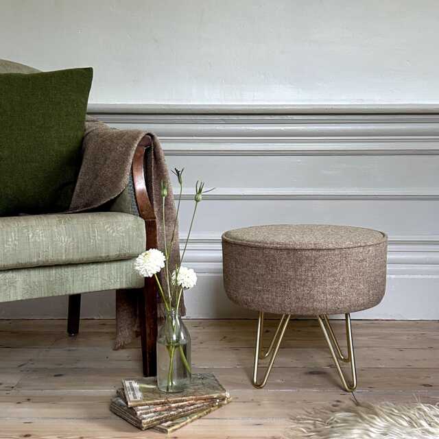 Harris Tweed Latte Footstool With Steel Hairpin Legs - image 1